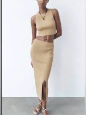 Zara Metallic Gold Thread Knit Co-Ord Set size M